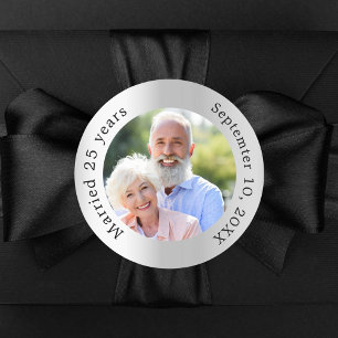 Silver Foto 25. Hochzeitstag Runder Aufkleber