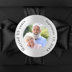 Silver Foto 25. Hochzeitstag Runder Aufkleber