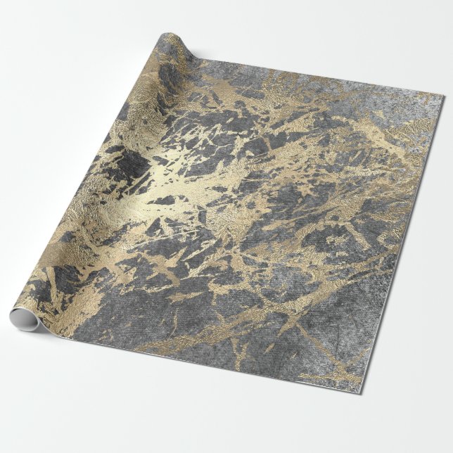 Silver Foxier Gold Marmor Shiny Metallic Strokes Geschenkpapier (Ungerollt)
