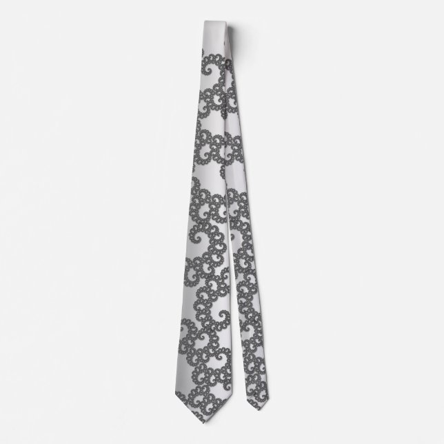 Silver Fraktal Art Neck Tie Krawatte (Vorderseite)