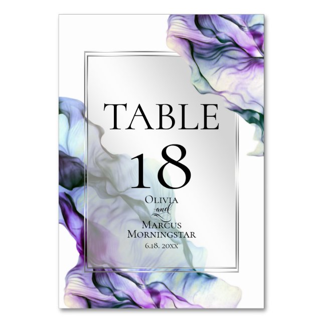 Silver Frame Abstrakt Plum Aquamarine Blende Tinte Tischnummer (Vorderseite)