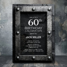 Silver Frame Black Slate 60th Birthday Party Einladung