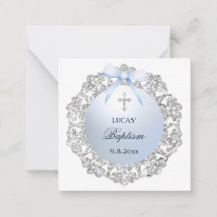 Silver Frame Blue Bow Taufe Geschenkverpackung Mitteilungskarte
