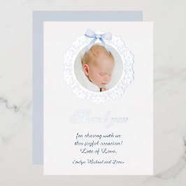 Silver Frame Blue Bow Tauffolie Danke Karte