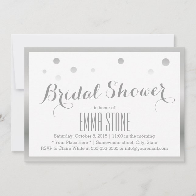 Silver Frame Confetti Dots Brautparty Einladung (Vorderseite)