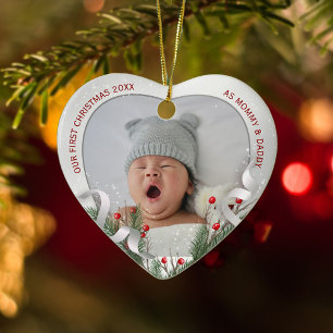 Silver Frame Foto New Baby 1. Weihnachten Keramik Ornament