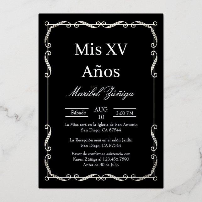 Silver Frame Quinceanera Einladung (Vorderseite)