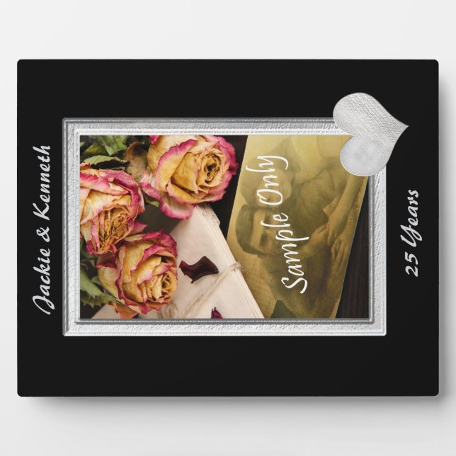 Silver Frame Wedding Jubiläumsvorlage Fotoplatte (Vorderseite)