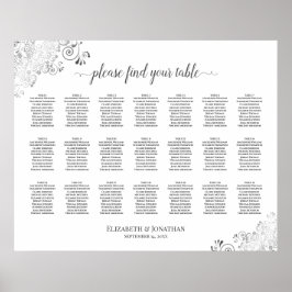 Silver Frills 21 Table Wedding Seating Chart White Poster