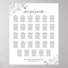 Silver Frills 29 Table Wedding Seating Chart White Poster
