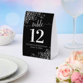 Silver Frills Black Wedding Tischnummer Tischaufsteller