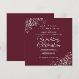 Silver Frills Burguny Elegante Square Chic Wedding Einladung