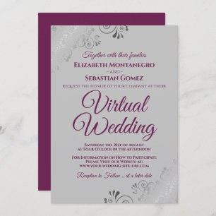 Silver Frills Cassis Lila & Gray Virtual Wedding Einladung