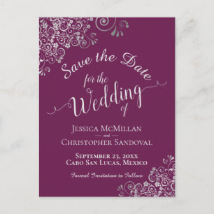 Silver Frills Cassis Lila Wedding Save the Date Ankündigungspostkarte