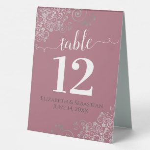 Silver Frills Dusty Rose Pink Wedding Tischnummer Tischaufsteller