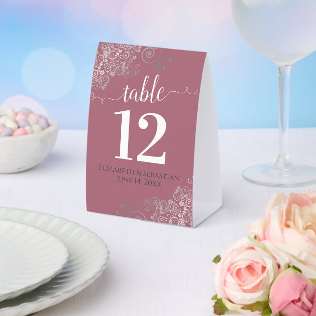 Silver Frills Dusty Rose Pink Wedding Tischnummer Tischaufsteller (In Situ (Hochzeit))