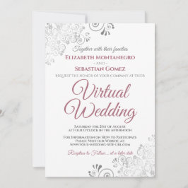 Silver Frills Dusty Rose & White Virtual Wedding Einladung