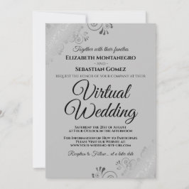 Silver Frills Elegant Gray Virtual Wedding Einladung