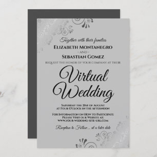Silver Frills Elegant Gray Virtual Wedding Einladung