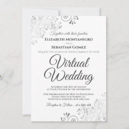 Silver Frills Elegant Gray & White Virtual Wedding Einladung