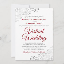 Silver Frills Elegant Red & White Virtual Wedding Einladung