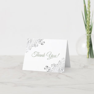 Silver Frills Elegantes White & Sage Wedding Foto Dankeskarte