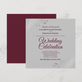 Silver Frills Gray Burguny Elegante Square Wedding Einladung