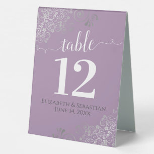Silver Frills Lavender Lila Wedding Tischnummer Tischaufsteller