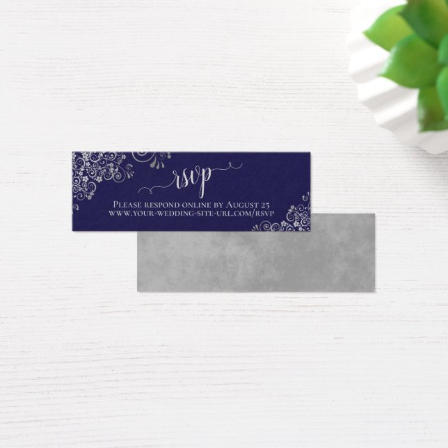 Silver Frills Marine Blue Wedding Carte en ligne R (Bureau)