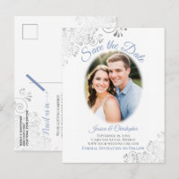 Silver Frills mit Foto Blue Wedding Save the Date