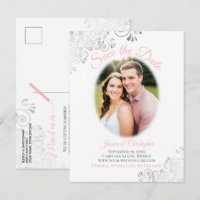 Silver Frills mit Foto Pink Wedding Save the Date