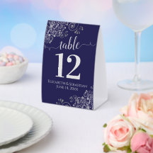 Silver Frills Navy Blue Wedding Tischnummer