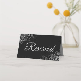 Silver Frills on Black Elegant Wedding vorbehalten Platzkarte
