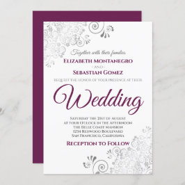Silver Frills Simple Chic Cassis & Gray Wedding Einladung