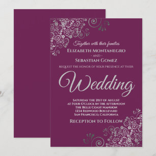 Silver Frills Simple Chic Cassis Lila Wedding Einladung
