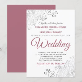 Silver Frills Simple Chic Dusty Rose White Wedding Einladung