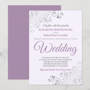 Silver Frills Simple Chic Lila und Gray Wedding Einladung