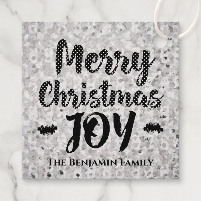 Silver Frohe Weihnachten Joy Holidays Personalize Geschenkanhänger (Rückseite)