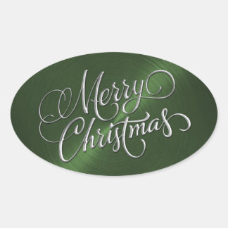Silver Frohe Weihnachts Grün Sticker Embossed Look