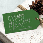 Silver Frohe Weihnachts Grünen Geschenketiketten Geschenkanhänger<br><div class="desc">Frohe Weihnachten in einem Imitat Silber-Folie-Skript und Ihre Namen in schicken Schriften,  diese grünen Geschenketiketten oder Gastgeschenk-Tags sind stilvoll für jeden Weihnachtsfeiertag.</div>