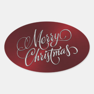 Silver Frohe Weihnachts Red Sticker Embossed Look