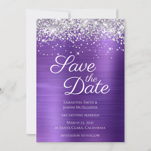 Silver Funkelnd Glitzer Dark Amethyst Ombre Foil Save The Date (Vorderseite)