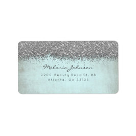 Silver Funkelnd Glitzer Grungy Aquatic Blue Adressaufkleber