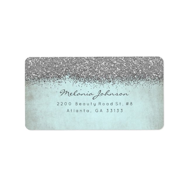 Silver Funkelnd Glitzer Grungy Aquatic Blue Adressaufkleber (Vorne)