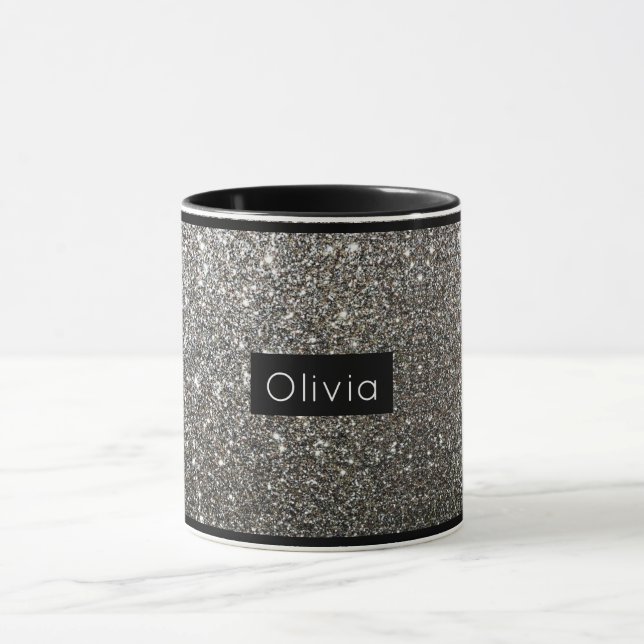 Silver Funkelnd Glitzer mit Personalisiertem Namen Tasse (Zentrum)