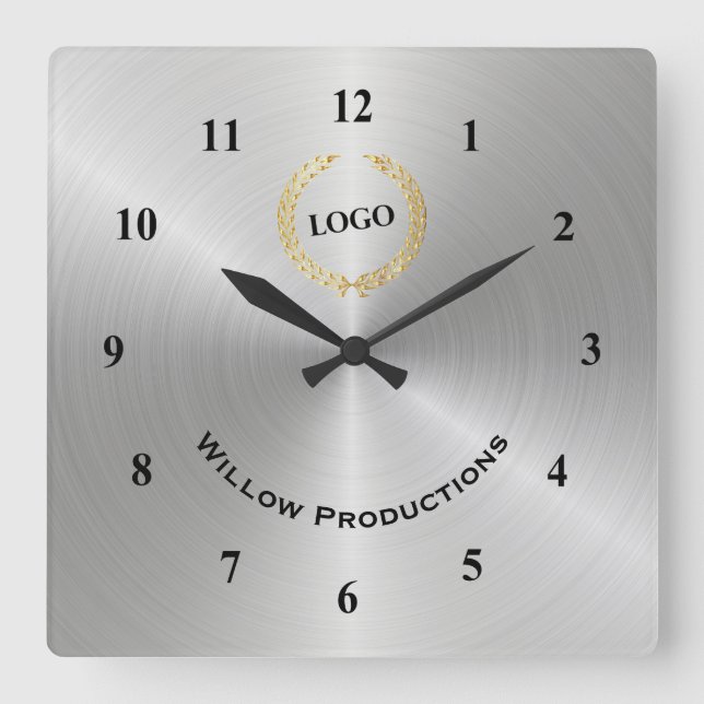 Silver für Firmenlogo Quadratische Wanduhr (Vorderseite)
