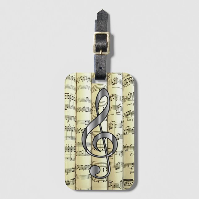 Silver G clever on Rolled Sheet Music ~ Gepäckanhänger (Vorderseite Vertikal)
