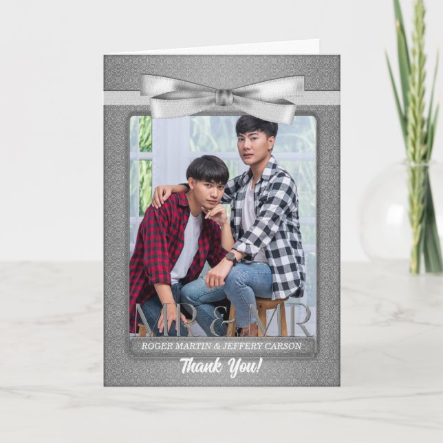 Silver Gay von zwei Grooms Blank Wedding Dankeskarte (Vorderseite)