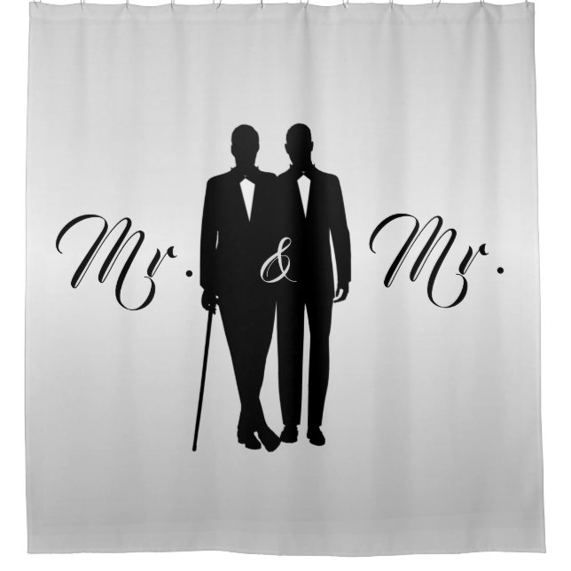 Silver Gay Wedding Grooms mit Namen und Datum Duschvorhang (Vorderseite)