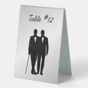 Silver Gay Wedding Grooms mit Namen und Datum Tischaufsteller